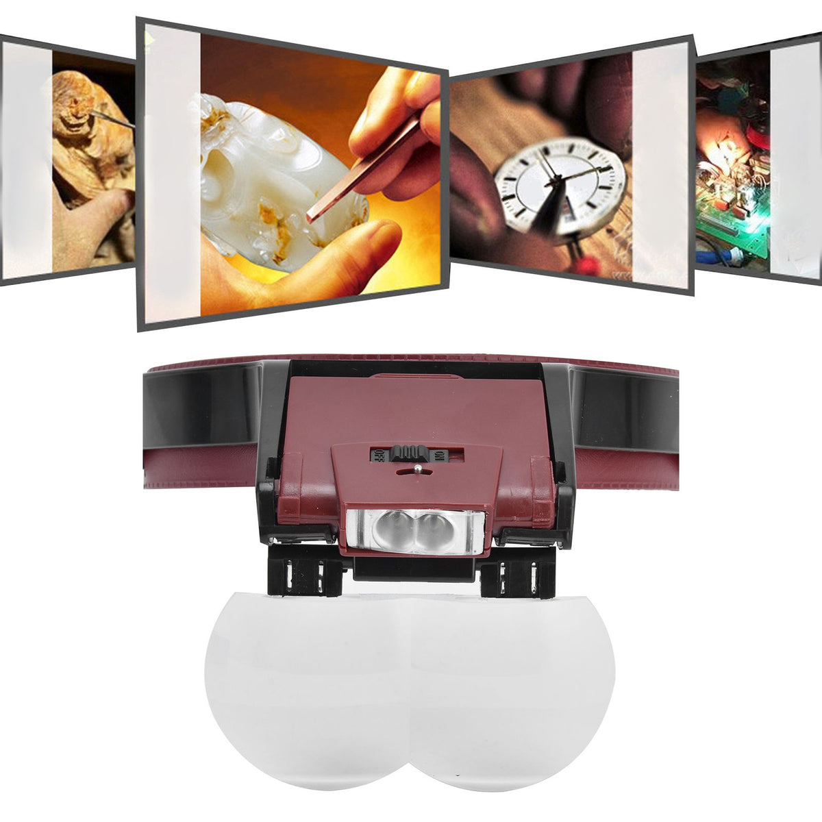 LED Head-mounted Jewelry Magnifying Glass Four Groups of Lenses Head-mounted Magnifier for Reading Painting Repairing Appreciating Jewelry
