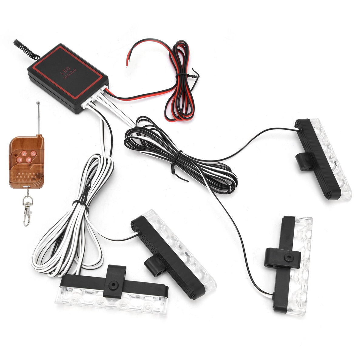 LED Red Blue Emergency Strobe Light 4x4LED Sync Flash Warning Lights 12V with Remote Control