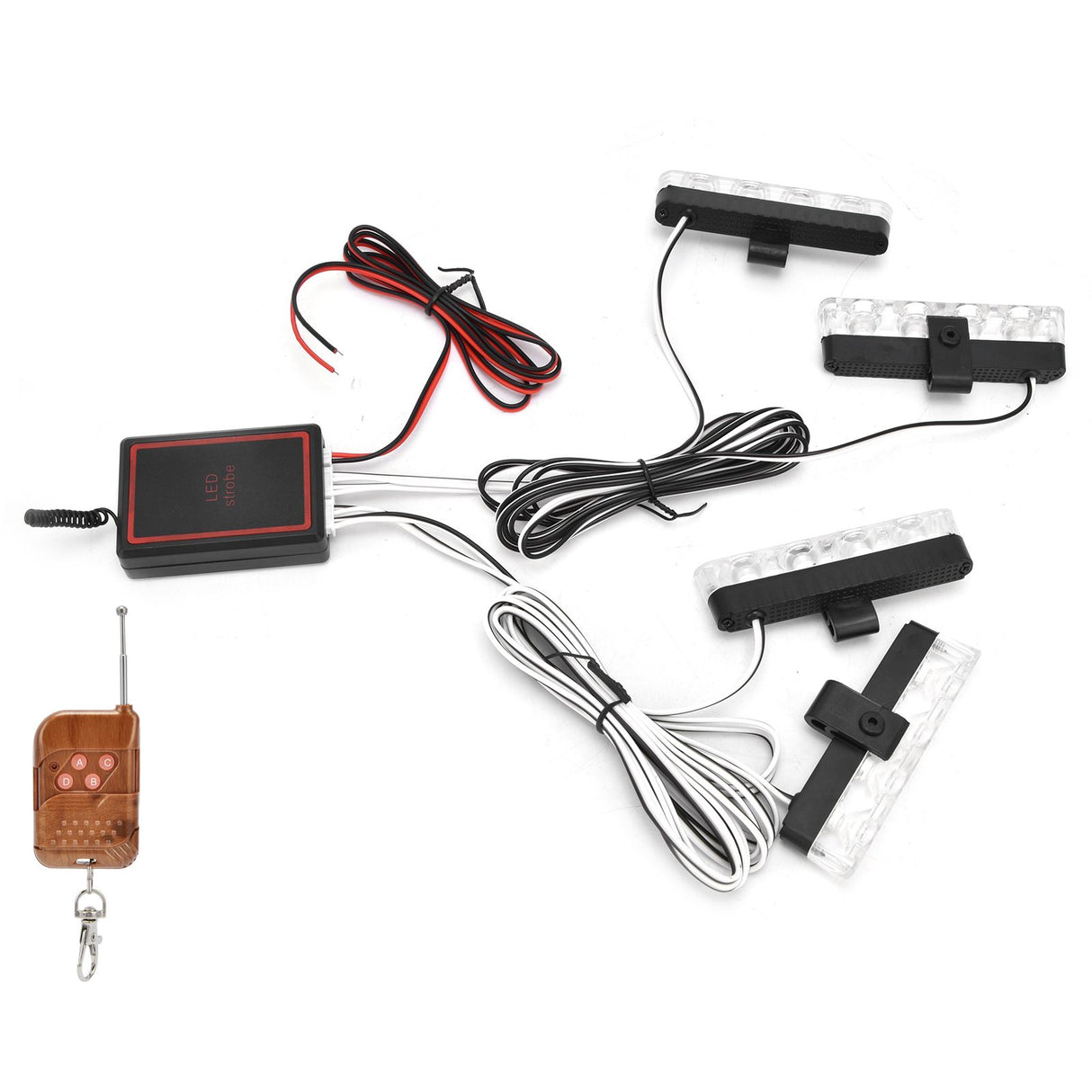 LED Red Blue Emergency Strobe Light 4x4LED Sync Flash Warning Lights 12V with Remote Control