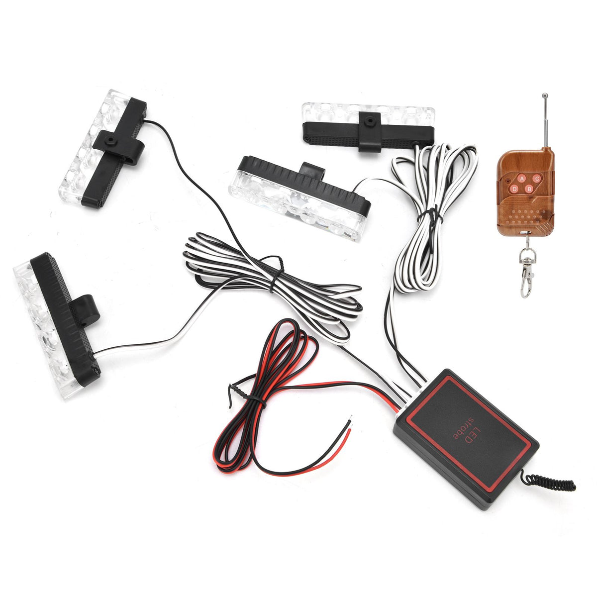 LED Red Blue Emergency Strobe Light 4x4LED Sync Flash Warning Lights 12V with Remote Control