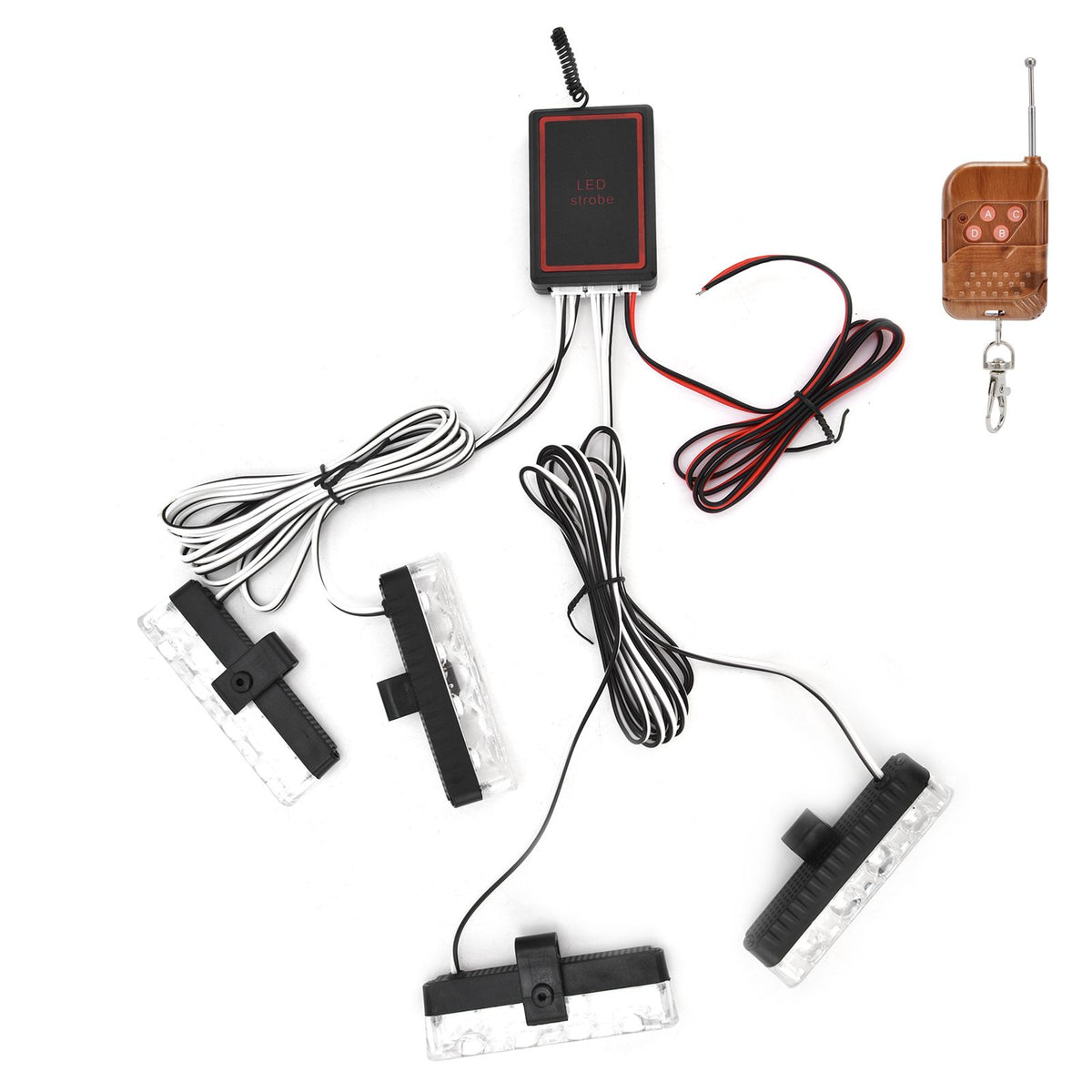 LED Red Blue Emergency Strobe Light 4x4LED Sync Flash Warning Lights 12V with Remote Control
