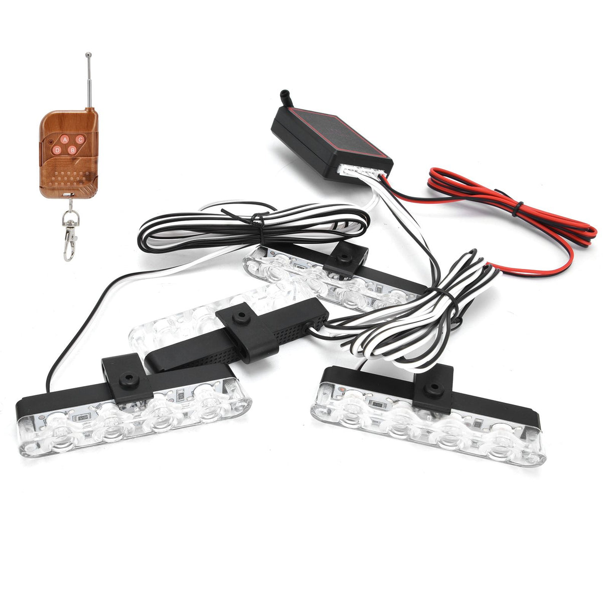 LED Red Blue Emergency Strobe Light 4x4LED Sync Flash Warning Lights 12V with Remote Control