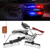 LED Red Blue Emergency Strobe Light 4x4LED Sync Flash Warning Lights 12V with Remote Control
