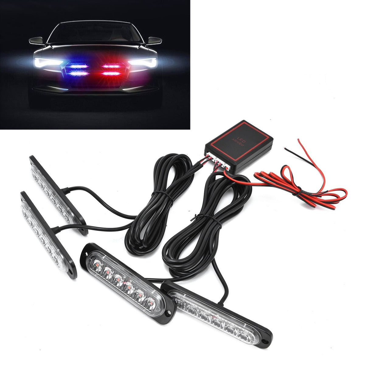 Car 4x6LED Sync Red Blue Strobe Flash Light LED Emergency Warning Lamp 12V with Remote Control