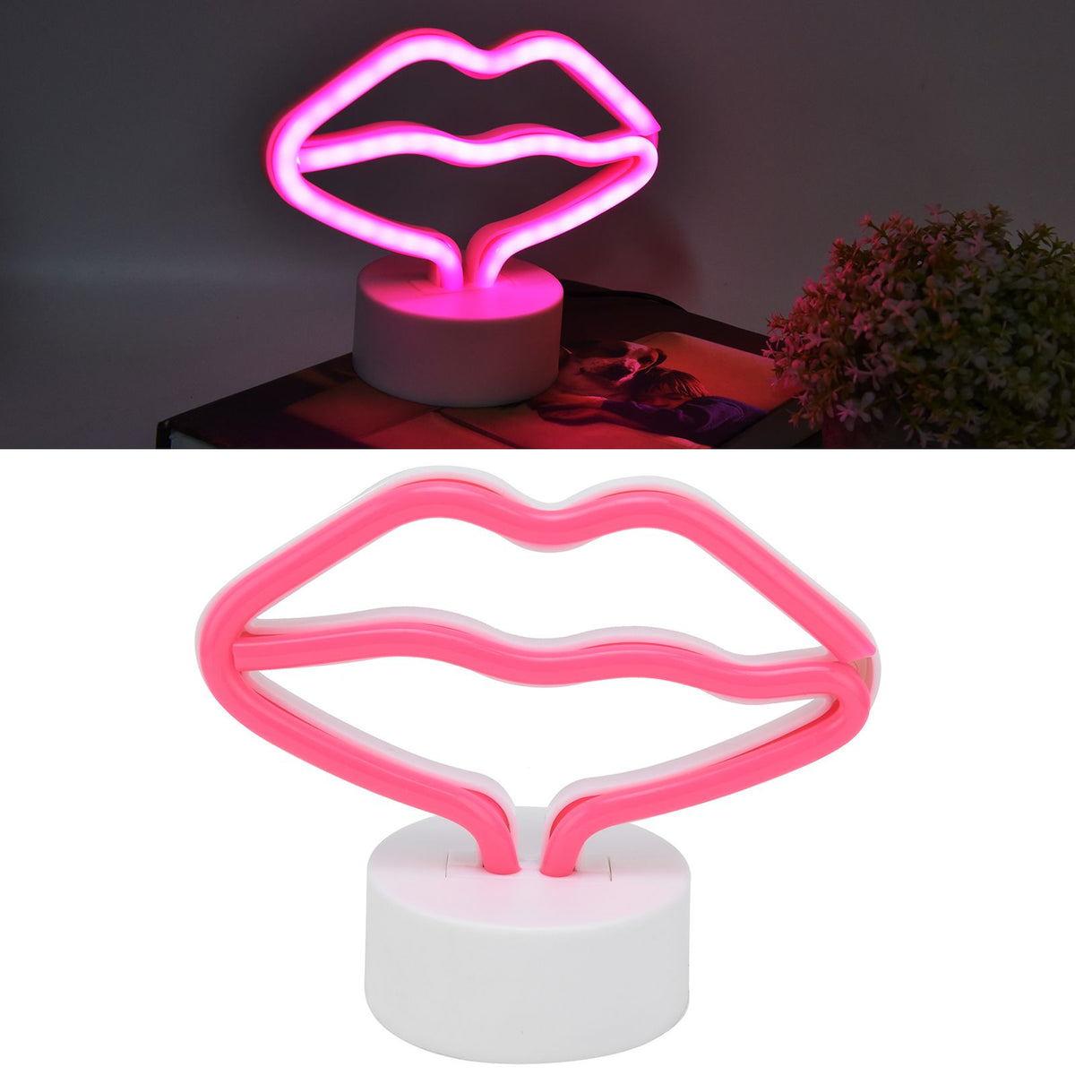 Lip Shaped LED Neon Signs with Stand USB Powered Neon Light Lamp for Baby Room Party
