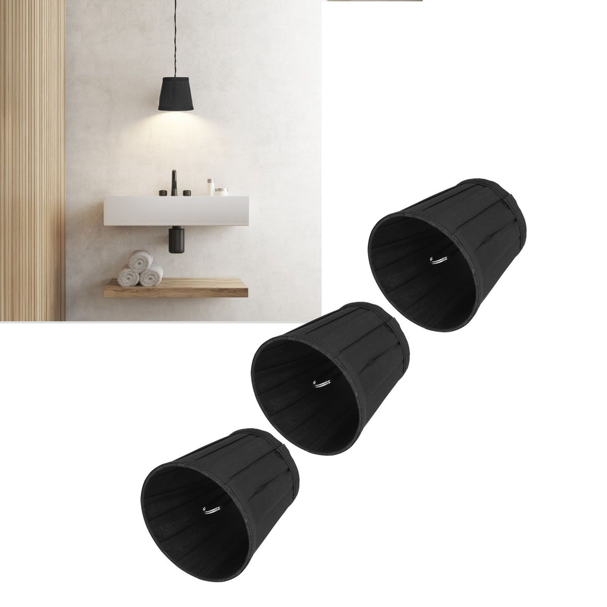 3PCS Cloth Lampshade E14 Clip On Fabric Lamp Cover for Chandelier Wall Lamp Office Home Decor(Black )