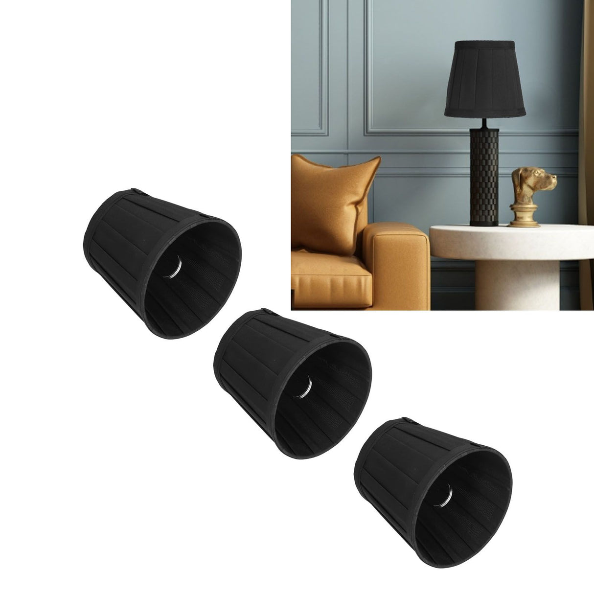 3PCS Cloth Lampshade E14 Clip On Fabric Lamp Cover for Chandelier Wall Lamp Office Home Decor(Black )