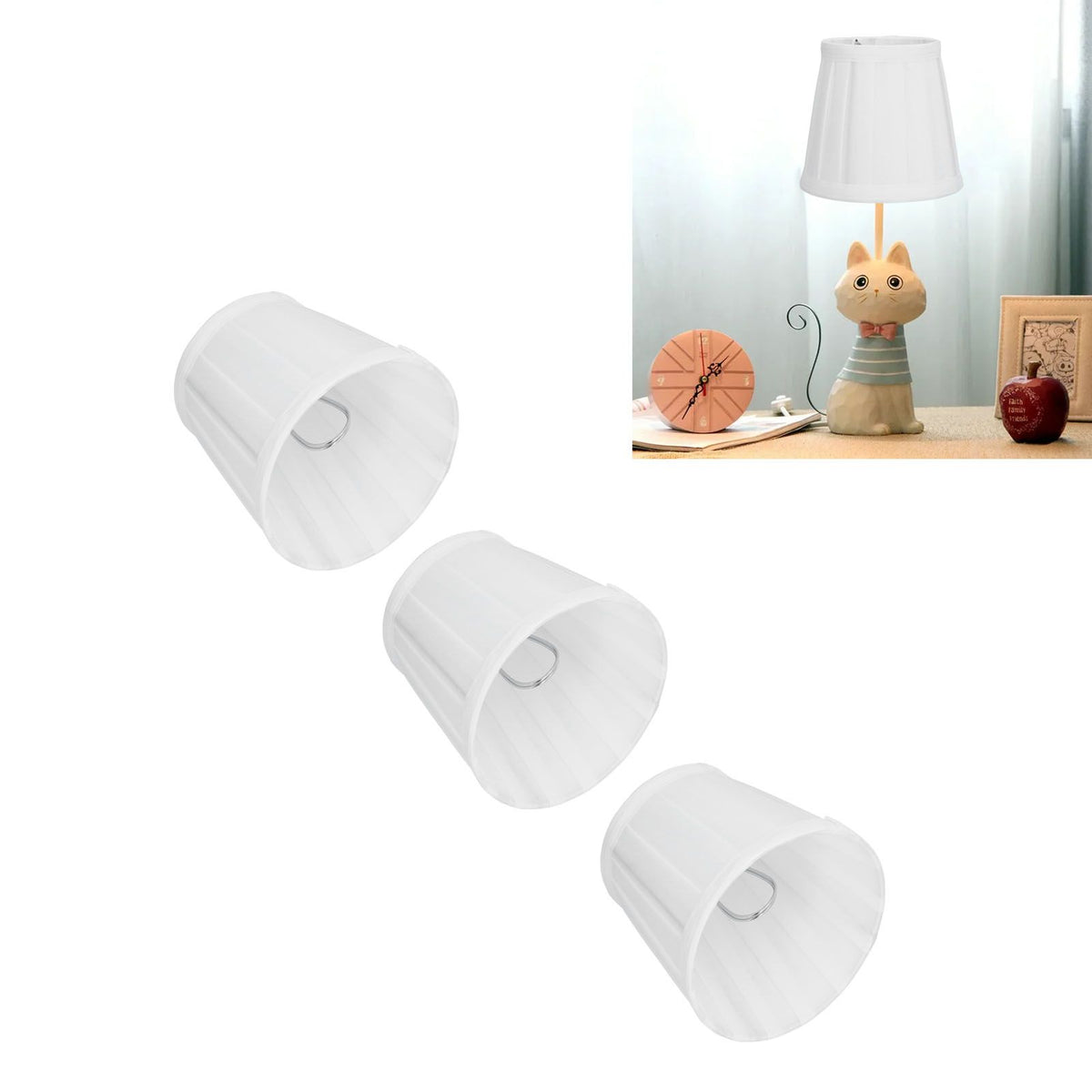 3PCS Cloth Lampshade E14 Clip On Fabric Lamp Cover for Chandelier Wall Lamp Office Home Decor(White )