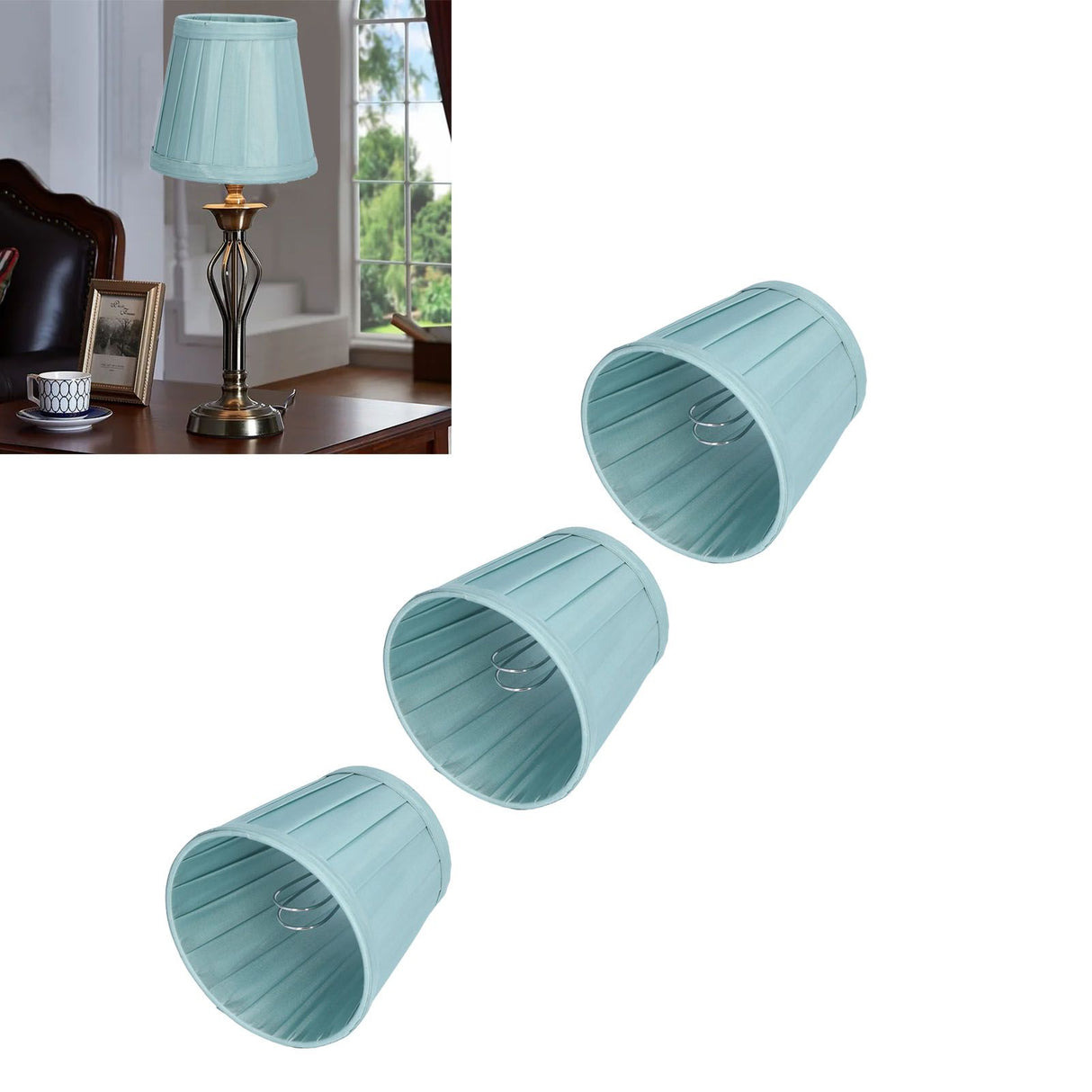 3PCS Cloth Lampshade E14 Clip On Fabric Lamp Cover for Chandelier Wall Lamp Office Home Decor(Dark Green )