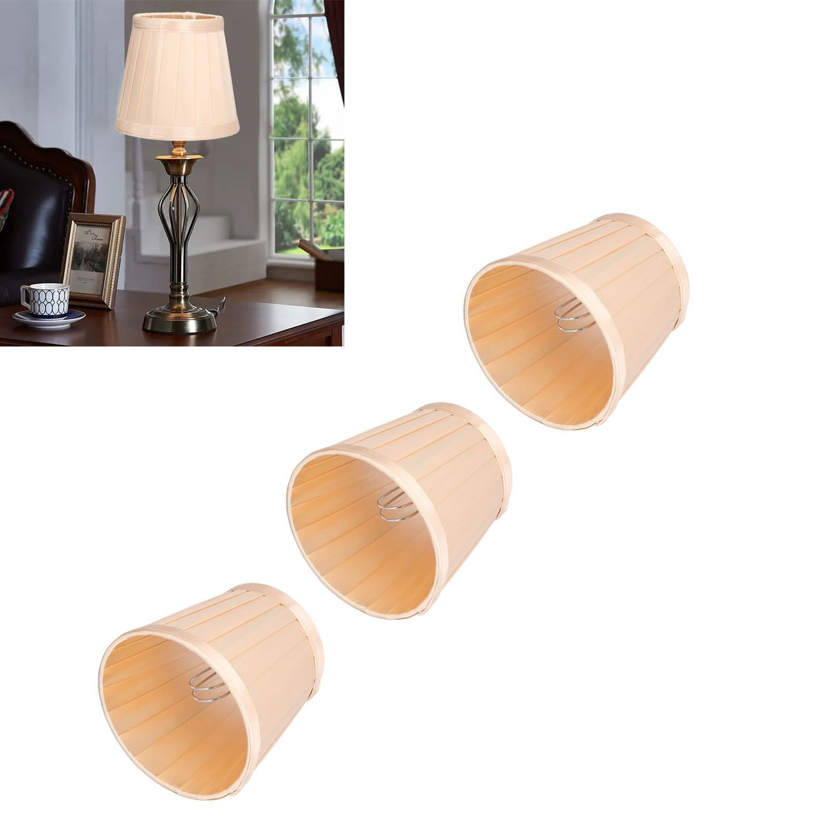 3PCS Cloth Lampshade E14 Clip On Fabric Lamp Cover for Chandelier Wall Lamp Office Home Decor(Light Gold )