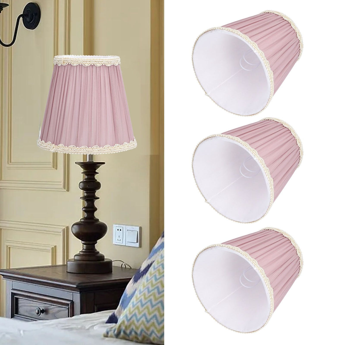 3PCS Cloth Lamp Shade E14 ClipOn Lampshade for Candle Chandelier Wall Lamp Table Light Indoor Decor(Light Purple )