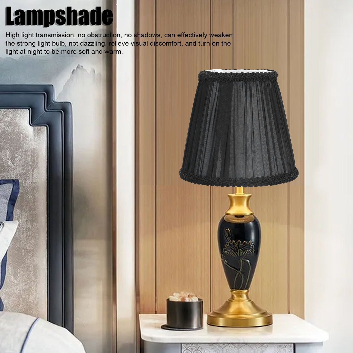3PCS E14 ClipOn Cloth Lamp Shade Modern Fabric Lampshade Table Light Cover for Candle Chandelier(Black )