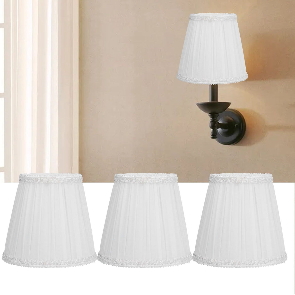 3PCS E14 ClipOn Cloth Lamp Shade Modern Fabric Lampshade Table Light Cover for Candle Chandelier(White )
