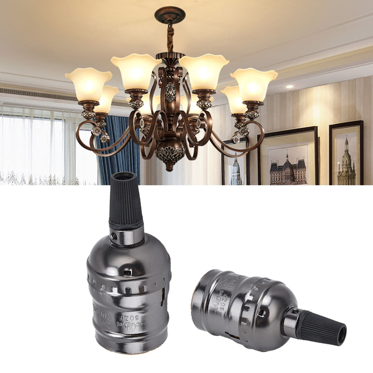 10Pcs Retro Lamp Holder Durable Elegant Aluminum Ceiling Bulb Socket for E26 E27 Bulb