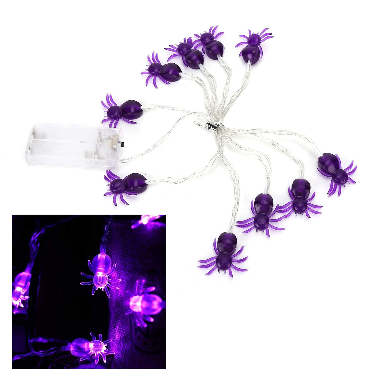Halloween Lights LED Purple Spider Shape Decorative String Lights for Festival Party Indoor Outdoor Decoration
