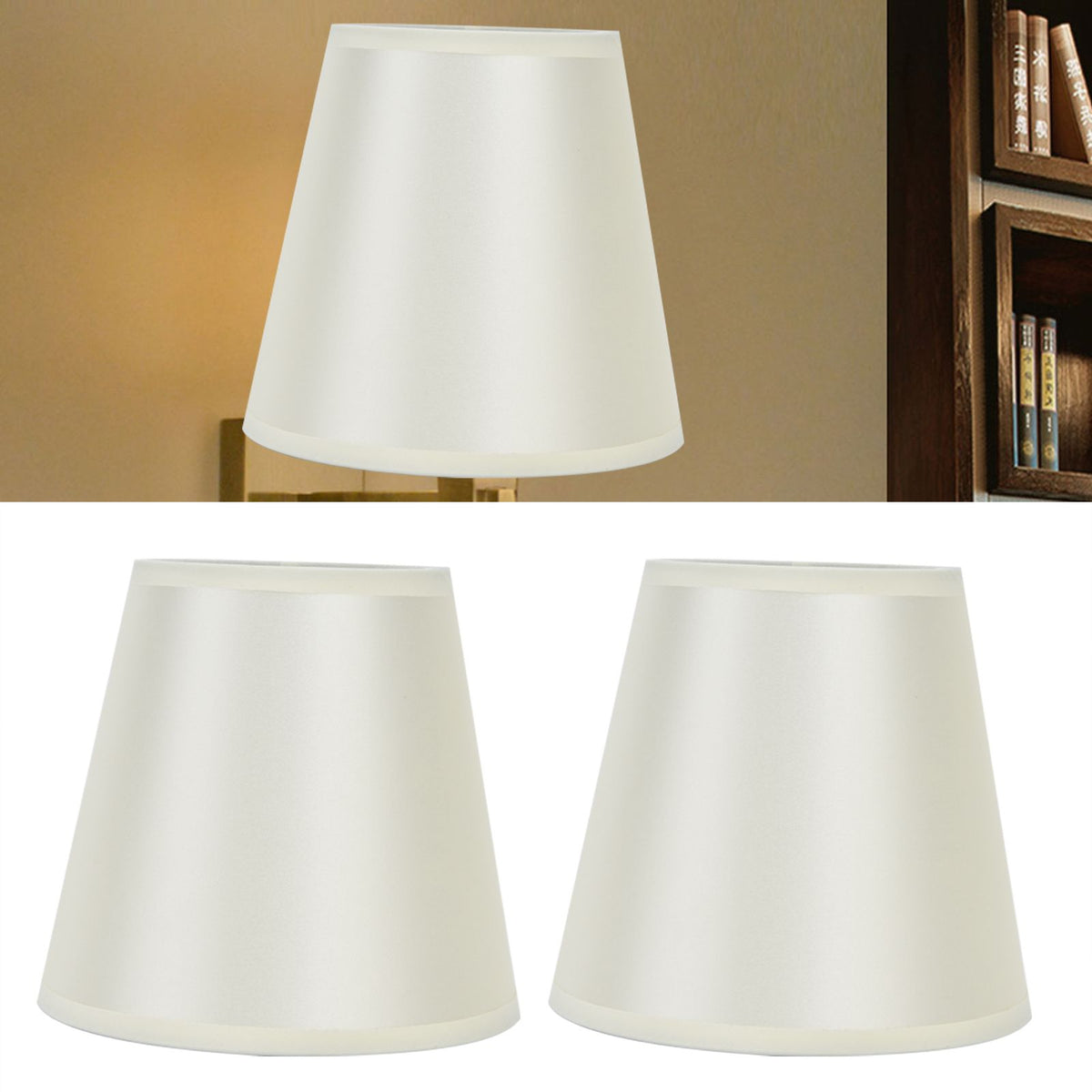 2PCS Modern Fabric Lampshade Clip On Wall Lamp Chandelier Lamp Shade for E14 Screw Table LightPT11 Beige