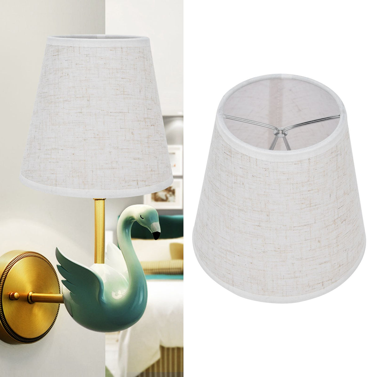 2PCS Table Lamp Shade Cover Fabric Clip On Lampshade for E14 Screw Candlestick Lamp ChandelierPT09 Linen