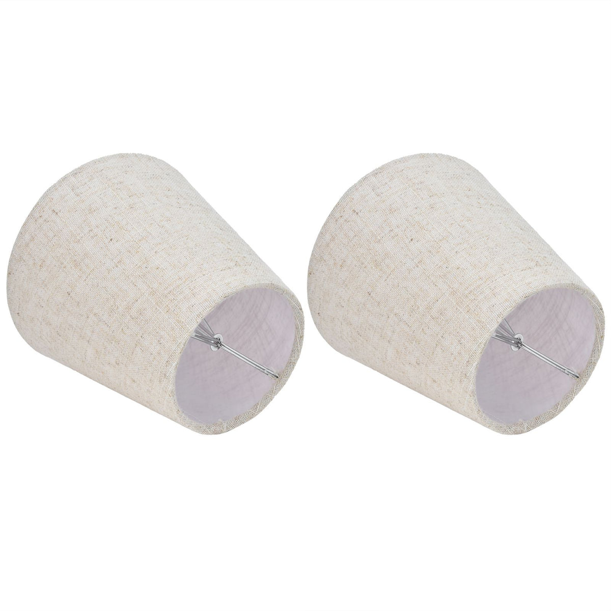 2PCS Table Lamp Shade Cover Fabric Clip On Lampshade for E14 Screw Candlestick Lamp ChandelierPT13 Beige White Edge