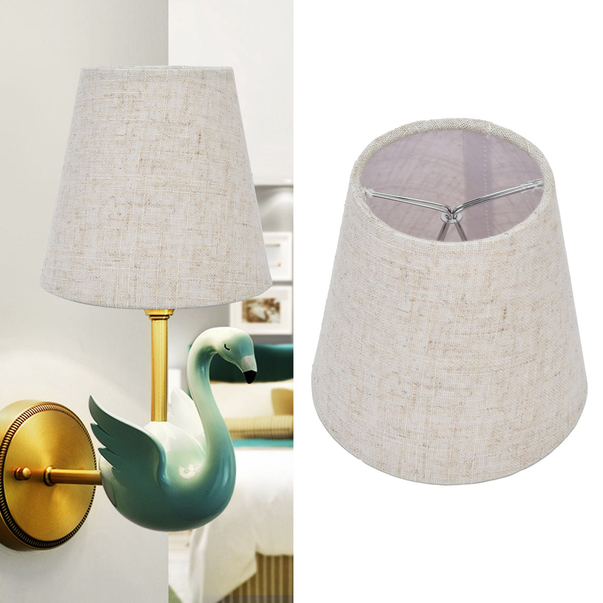 2PCS Table Lamp Shade Cover Fabric Clip On Lampshade for E14 Screw Candlestick Lamp ChandelierPT13 Beige White Edge