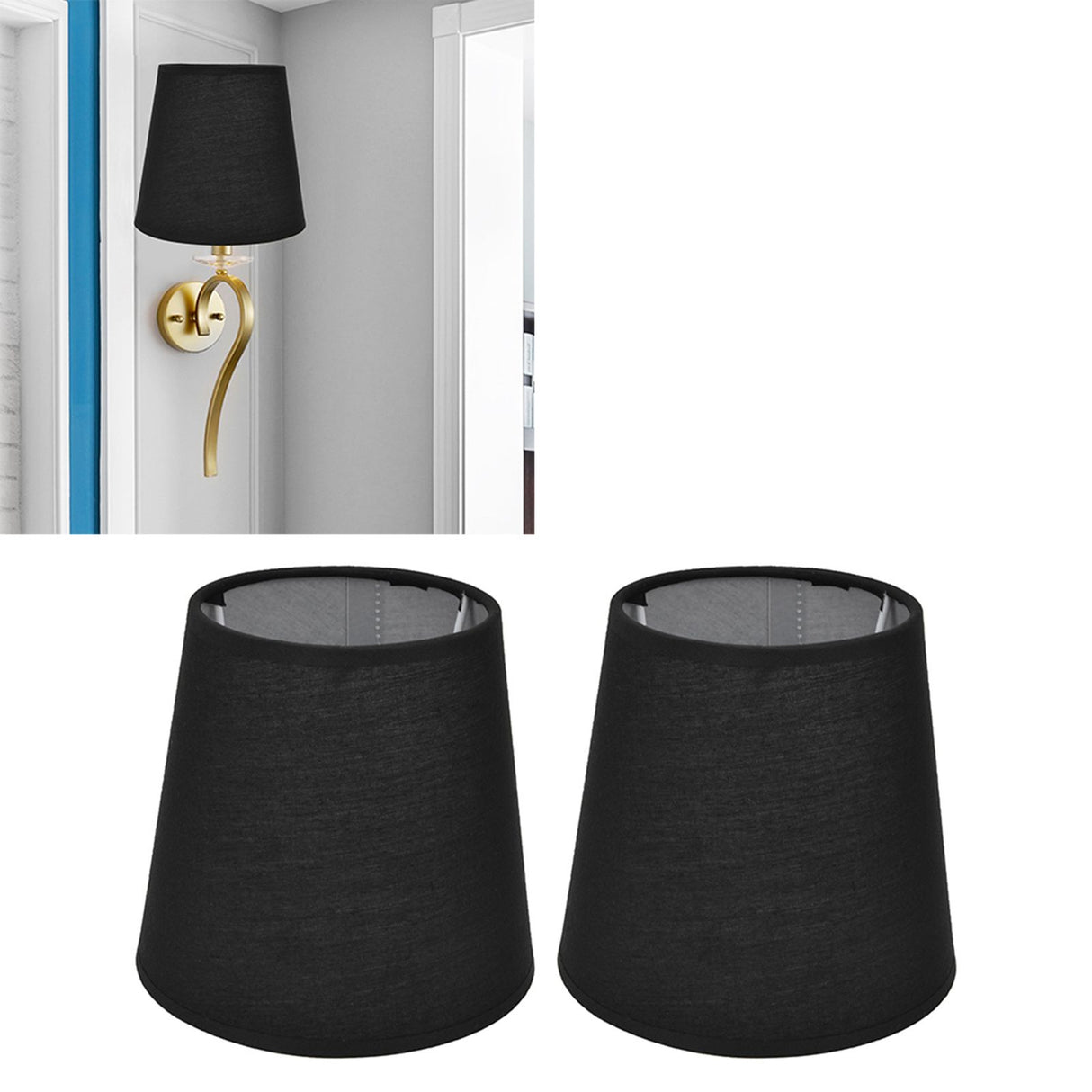 2Pcs Indoor Lamp Shade European Style Fabric Lampshade for E14 Chandelier Table Lamp Floor LampPX15 Black