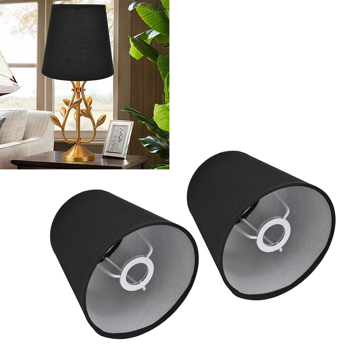 2Pcs Indoor Lamp Shade European Style Fabric Lampshade for E14 Chandelier Table Lamp Floor LampPX15 Black
