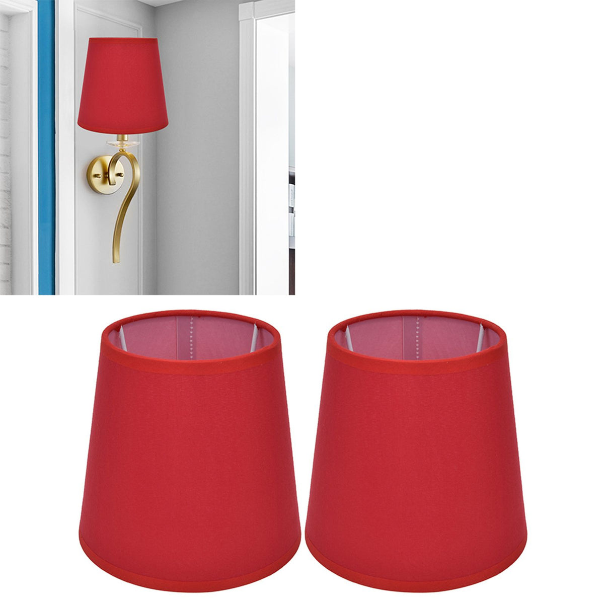 2Pcs Indoor Lamp Shade European Style Fabric Lampshade for E14 Chandelier Table Lamp Floor LampPX16 Red
