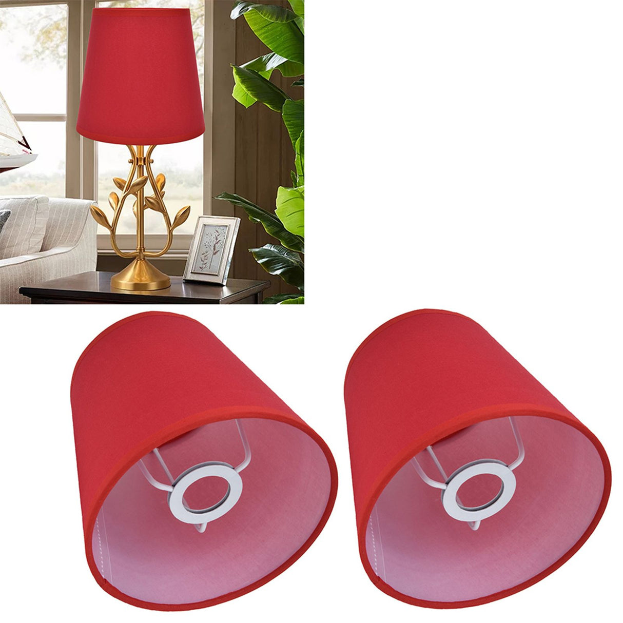 2Pcs Indoor Lamp Shade European Style Fabric Lampshade for E14 Chandelier Table Lamp Floor LampPX16 Red