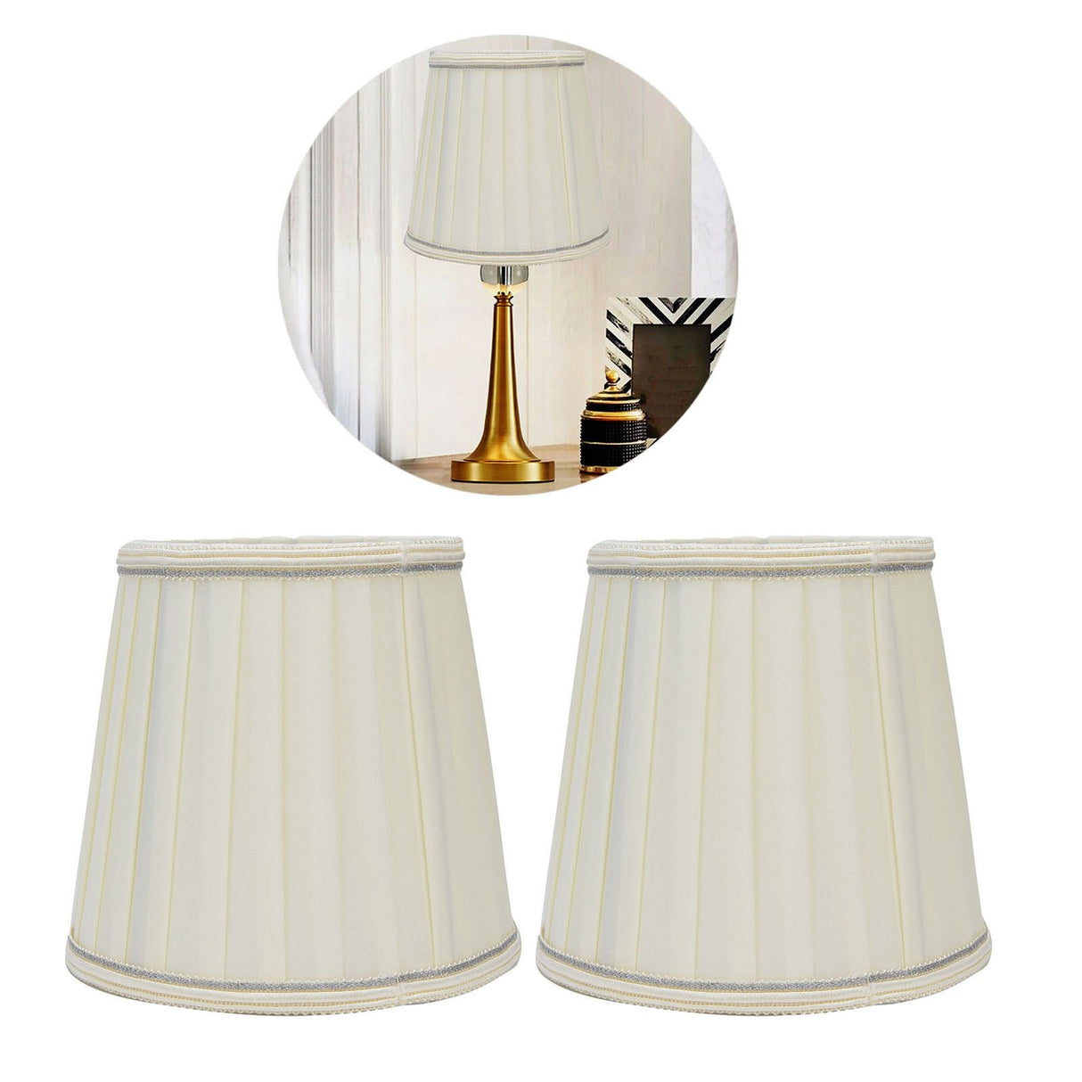 Fabric Lampshade Beige Silver Edge Craft European Style Simple Lamp Shade for E14 Screw Candlestick Lamp