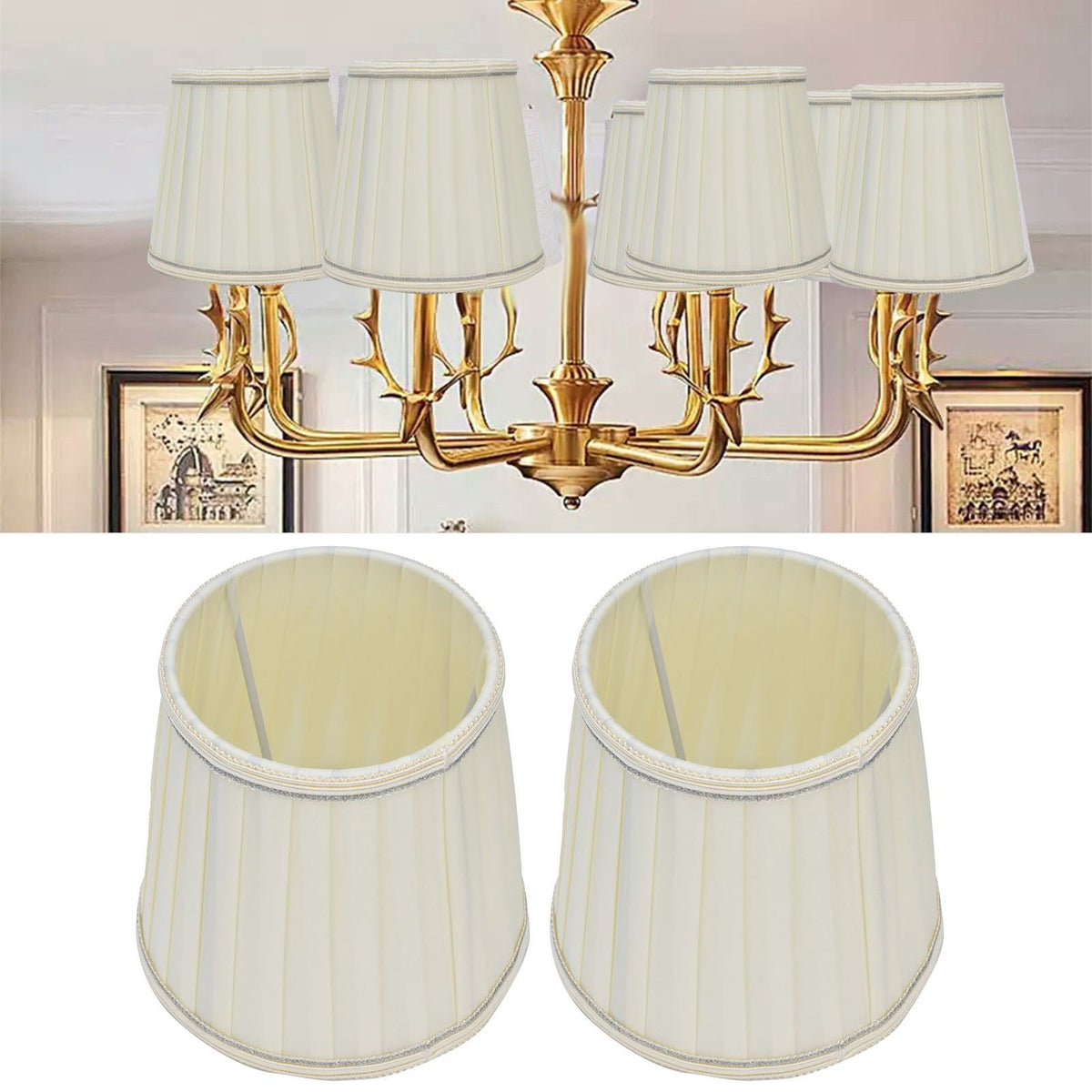 Fabric Lampshade Beige Silver Edge Craft European Style Simple Lamp Shade for E14 Screw Candlestick Lamp