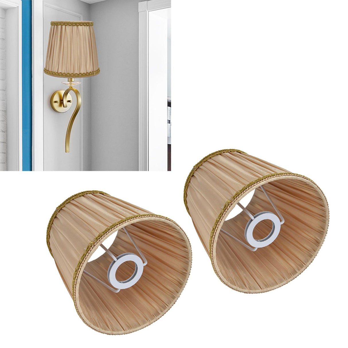2PCS Fabric Lampshade Simple Lamp Shade for E14 Screw Candlestick Lamp Table Light Chandelier Gold