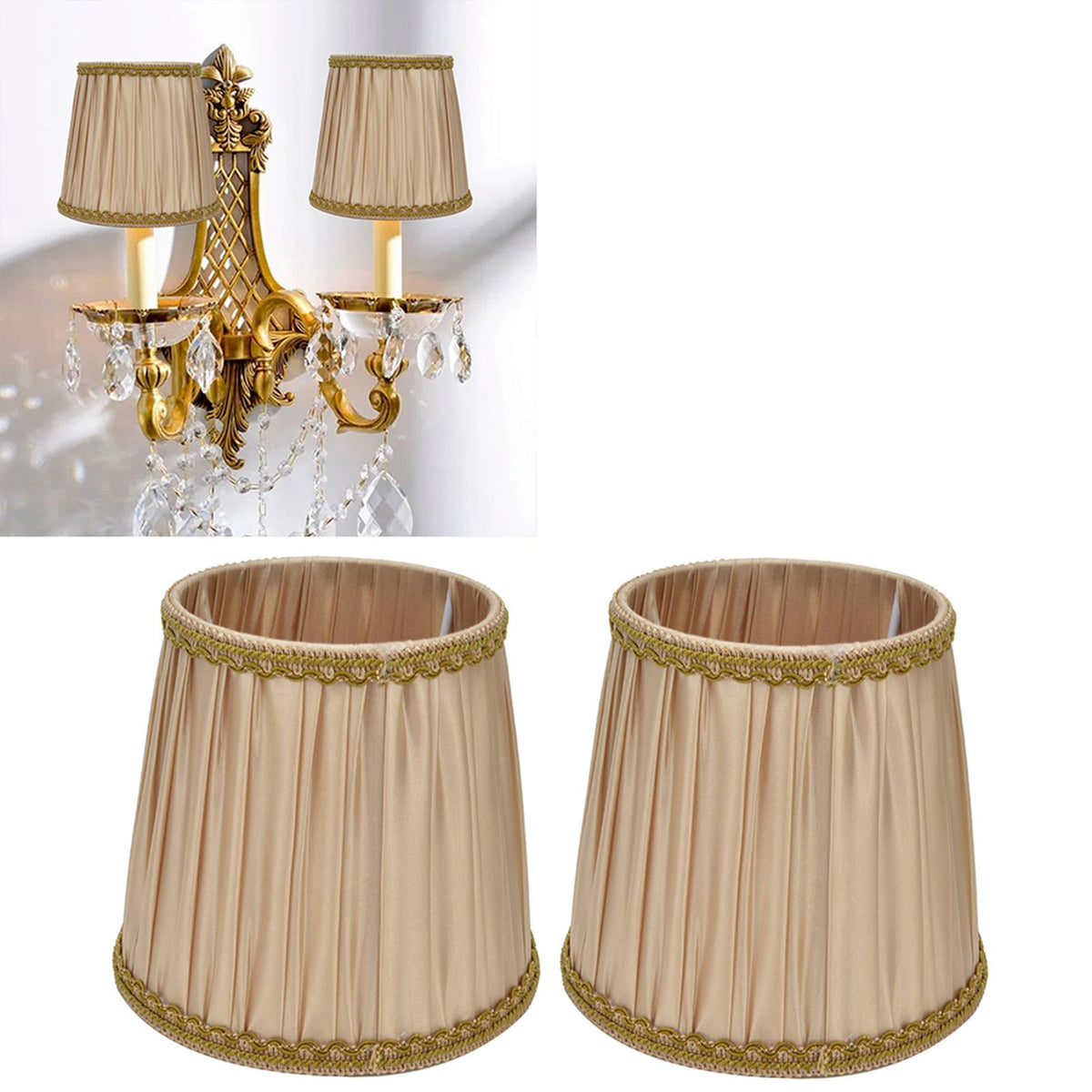 2PCS Fabric Lampshade Simple Lamp Shade for E14 Screw Candlestick Lamp Table Light Chandelier Gold