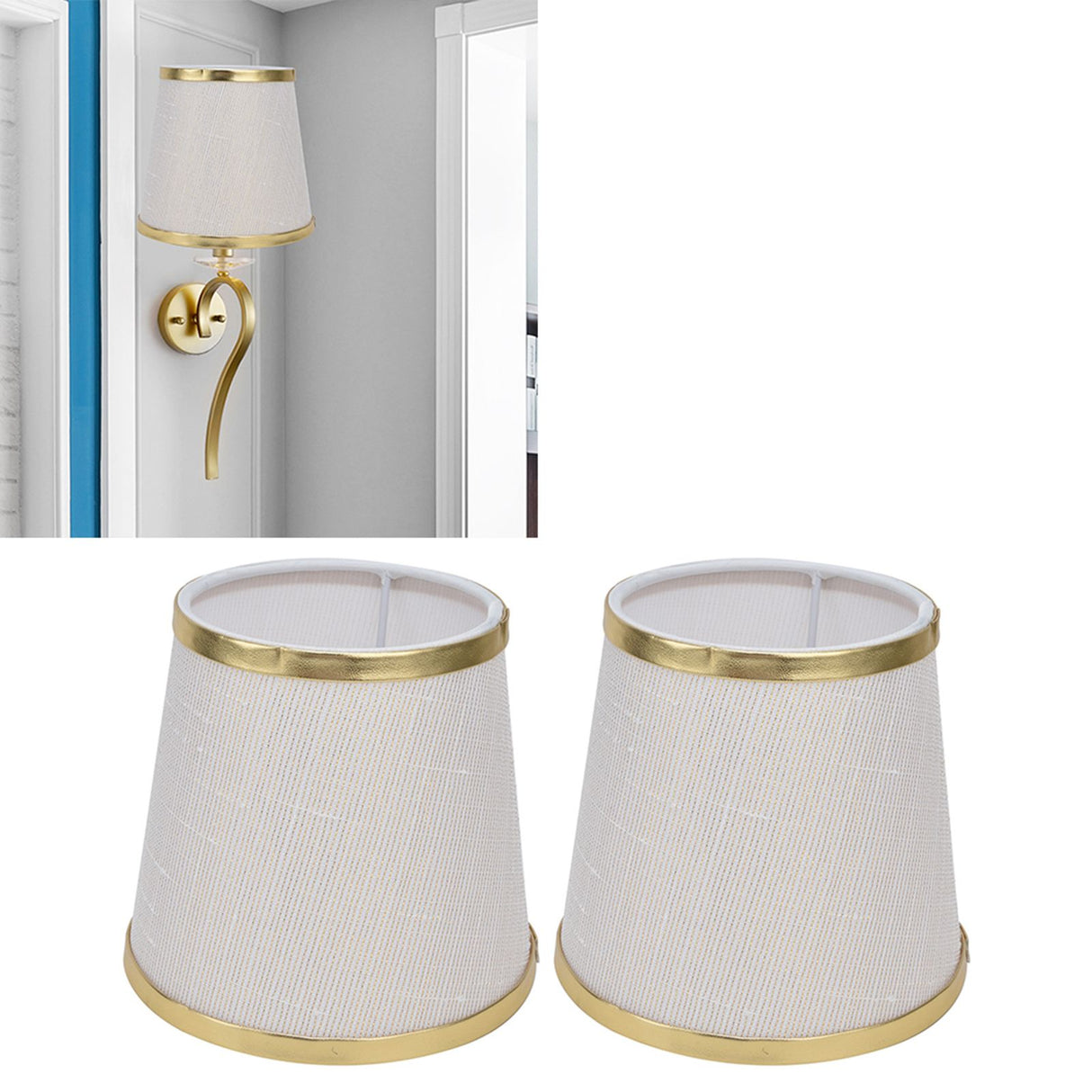 2PCS Fabric Lampshade European Style Lamp Shade for E14 Screw Chandelier Wall Lamp Beige White Gold Edging