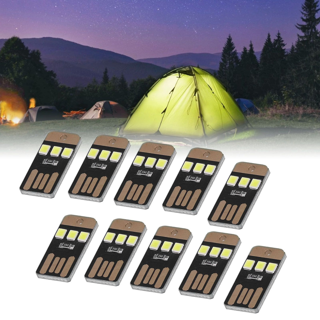 10Pcs Camping Mini Tent Night Light Portable Energy Saving USB LED Flashlight for OutdoorBlack