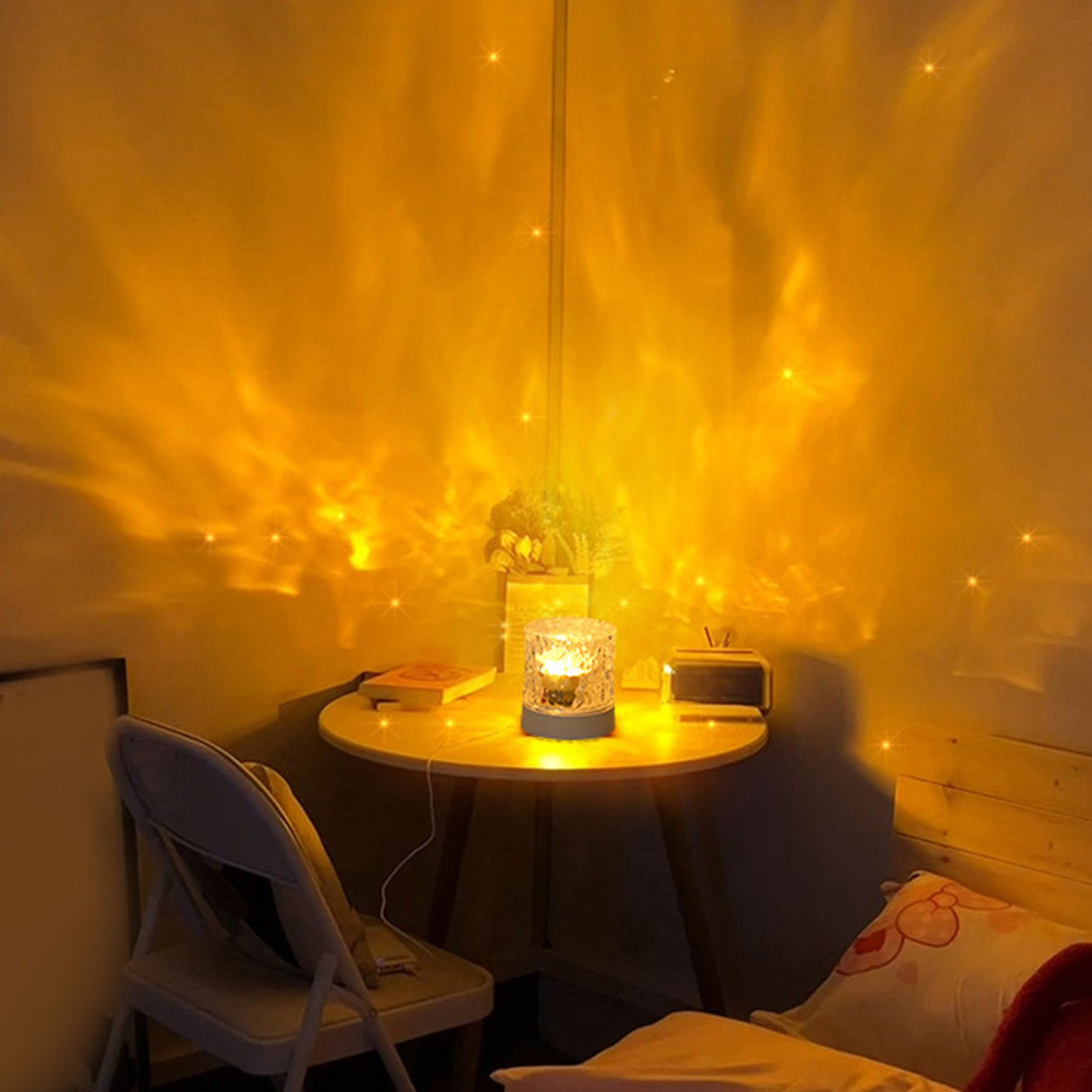Water Ripple Night Light 360 Degree Dynamic Romantic LED Atmosphere Table Lamp for Living Room Bedroom Homochromy Plugged in and Not Rotating