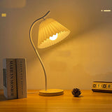 Table Lamp with Cloth Pleated Lampshade Metal Modern Nightstand Bedside Lamp for Bedroom Living Room White - Rear View