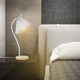Table Lamp with Cloth Pleated Lampshade Metal Modern Nightstand Bedside Lamp for Bedroom Living Room White - Low Angle