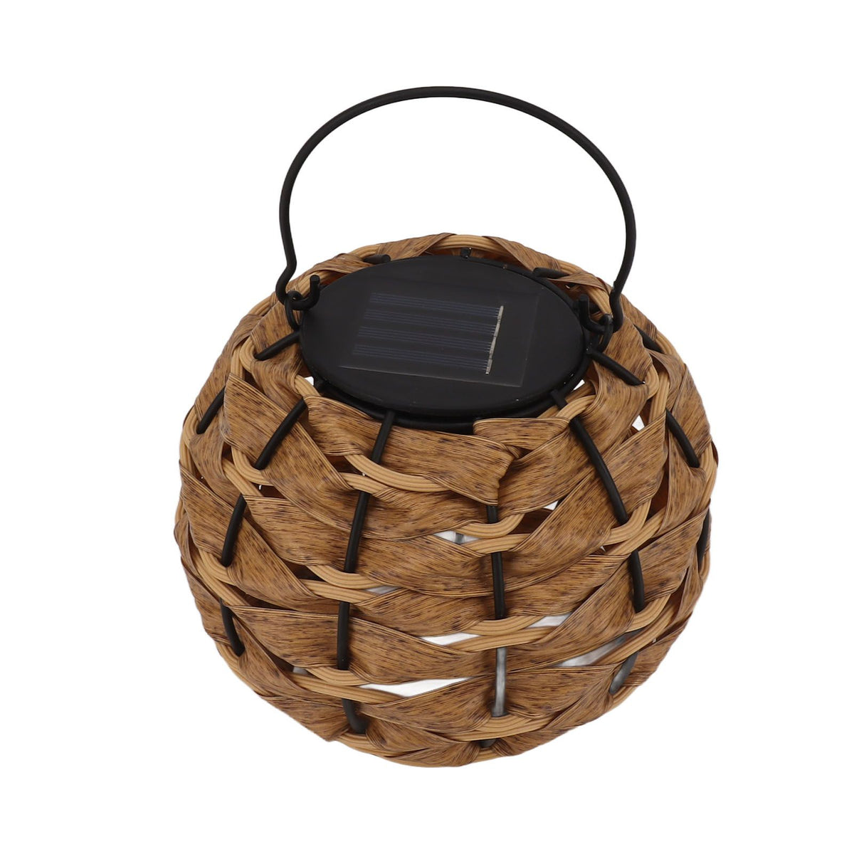 Outdoor Solar Lantern LED Waterproof Hollowed Rattan Ball Solar Hanging Light with Handle for Christmas Decorations Garden Yard Porch Lawn