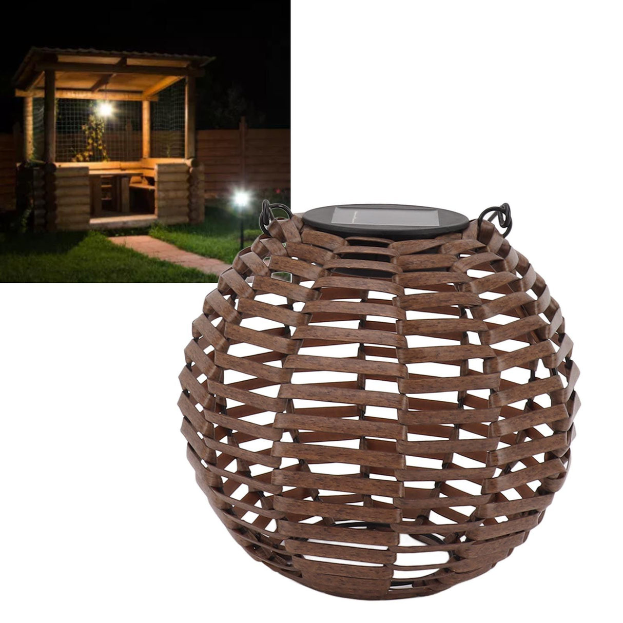 Rattan Solar Lantern Outdoor LED Hanging Lantern Waterproof Landscape Decorative Lamp for Garden Lawn Patio