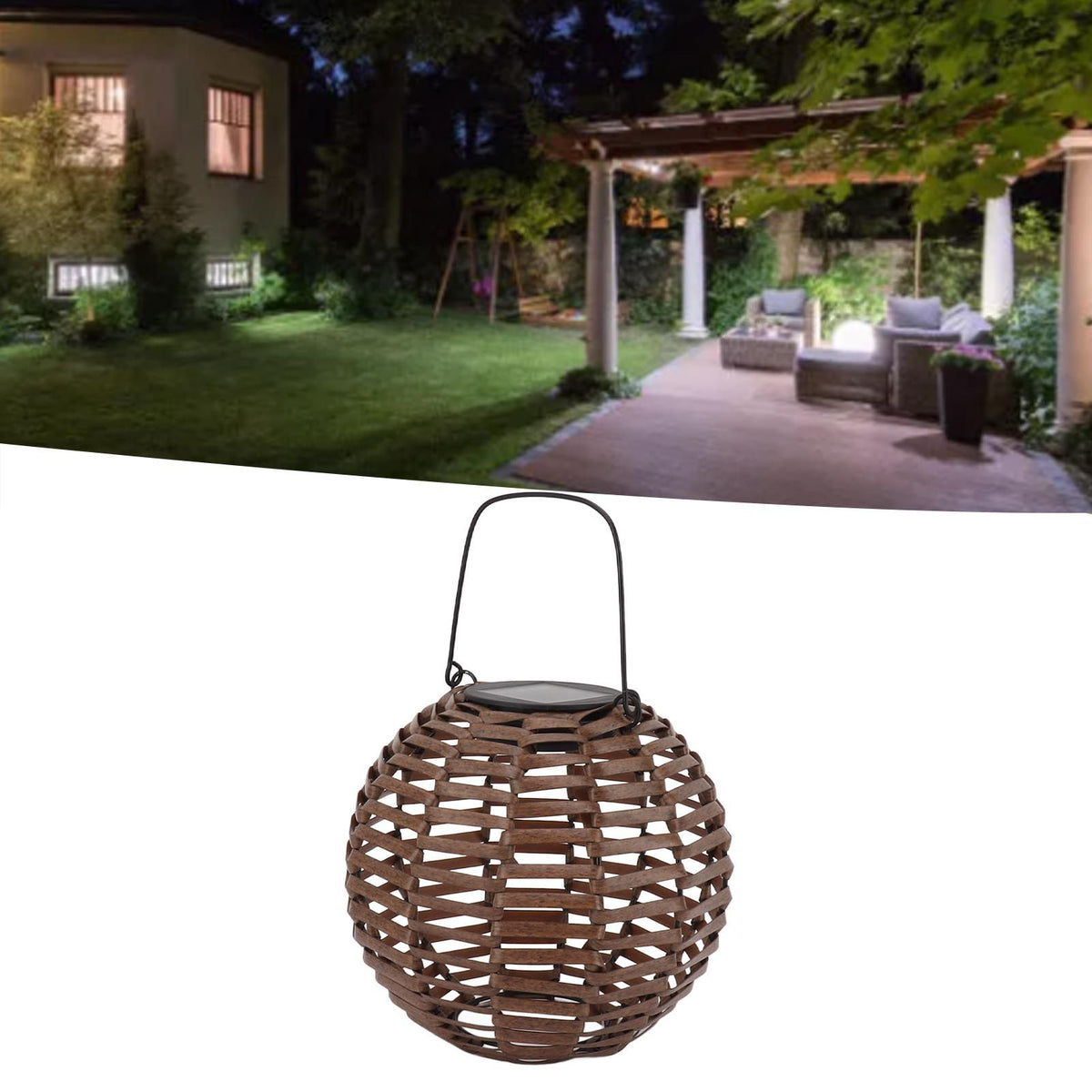 Rattan Solar Lantern Outdoor LED Hanging Lantern Waterproof Landscape Decorative Lamp for Garden Lawn Patio