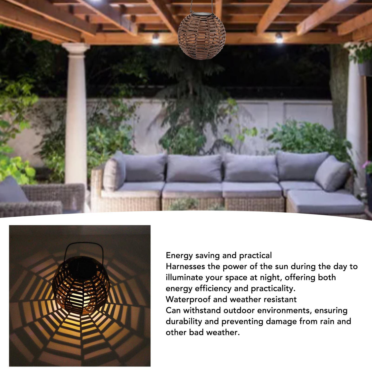Rattan Solar Lantern Outdoor LED Hanging Lantern Waterproof Landscape Decorative Lamp for Garden Lawn Patio