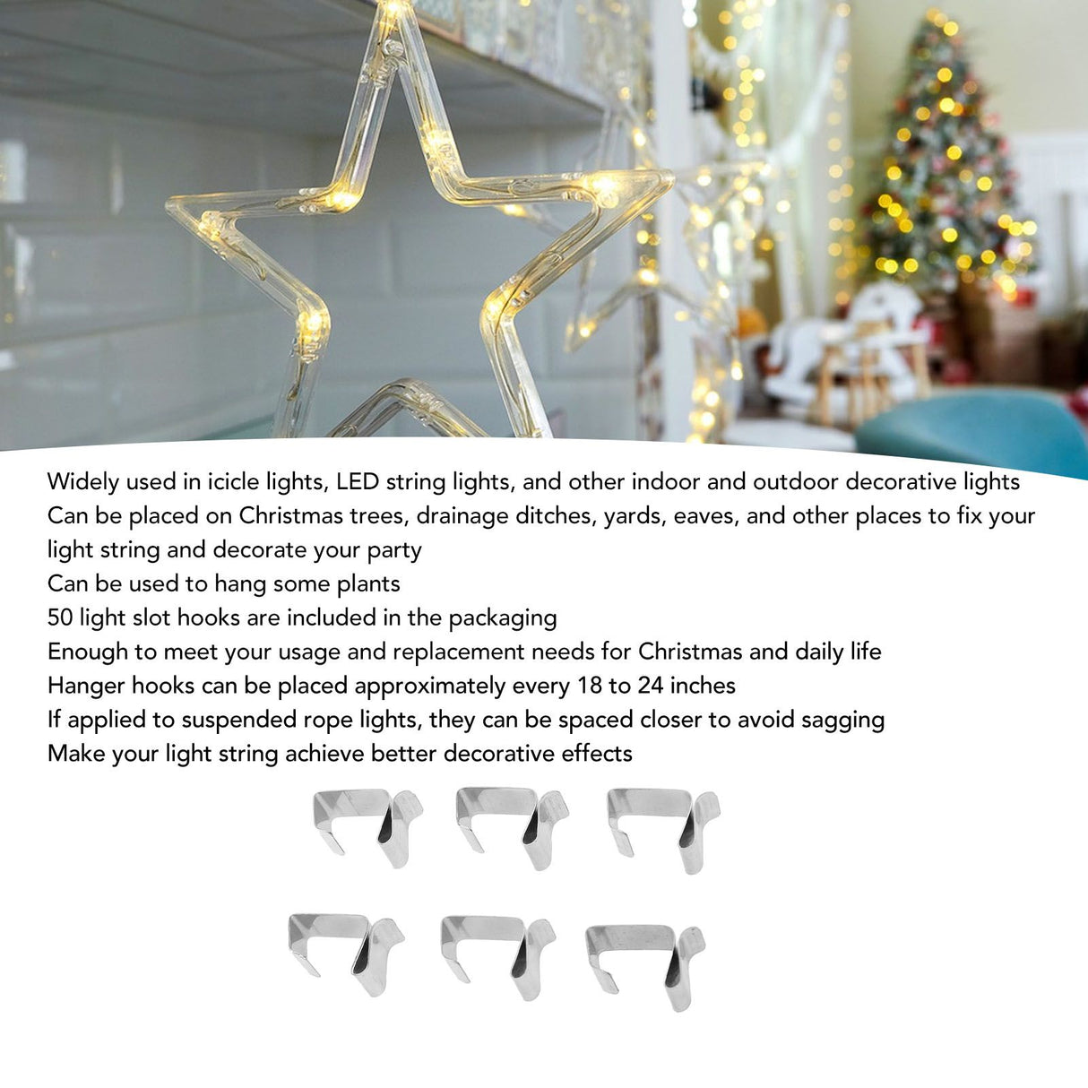 50Pcs Metal Christmas Lights Gutter Hooks Stainless Steel Christmas Lights Gutter Hangers S 20x14mm
