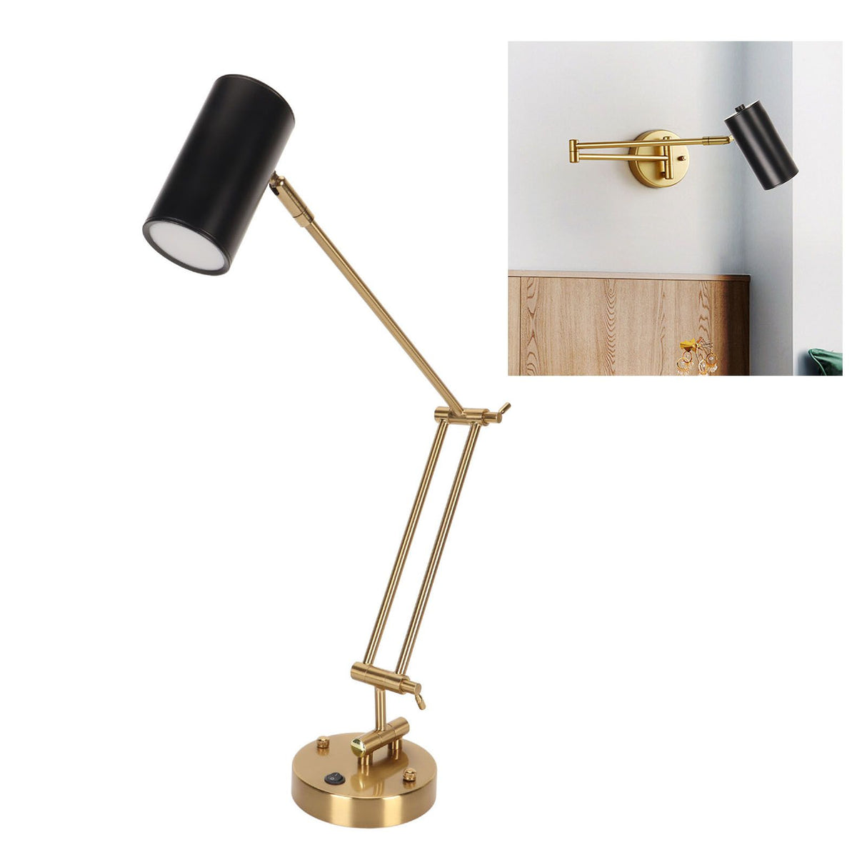 Wall Sconce Swing Arm Plug in Modern 3000K Warm Lighting Button Control with E27 Bulb LED Wall Lighting Fixture 85‑265V
