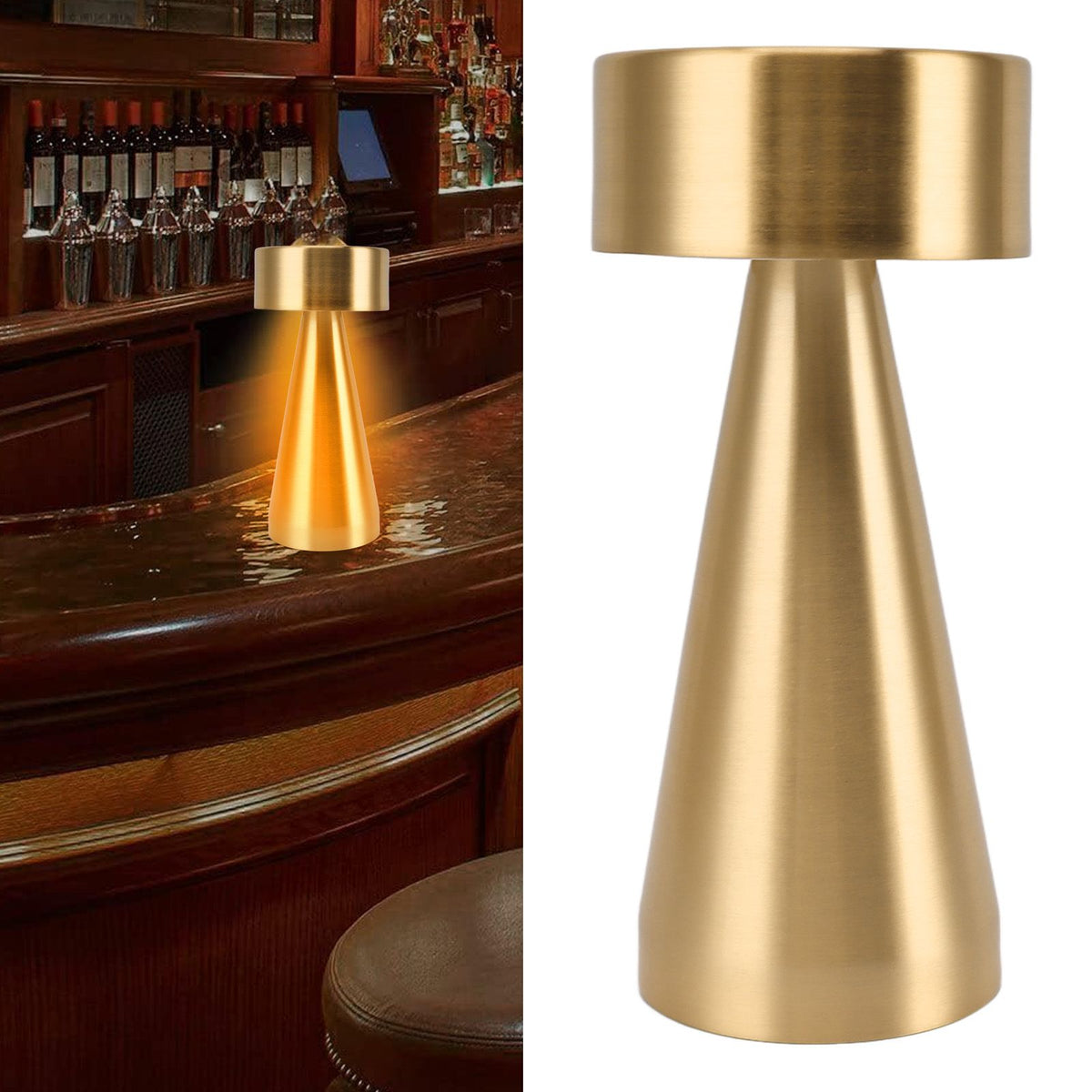 LED Portable Metal Table Lamp with Touch Sensor 3 Color Stepless Dimming Nightstand Desk Lamp Rechargeable Night Light Gold