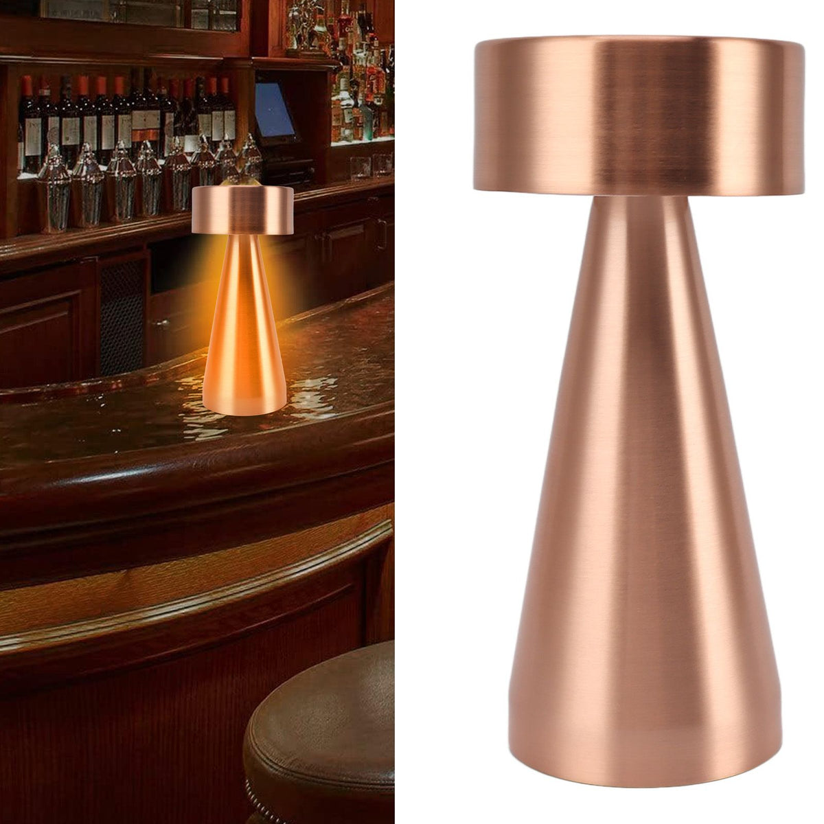 LED Portable Metal Table Lamp with Touch Sensor 3 Color Stepless Dimming Nightstand Desk Lamp Rechargeable Night Light Rose Gold