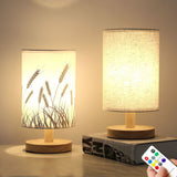 Small Table Lamp for Bedroom Dimmable LED Bedside Lamps Solid Wood USB Night Stand Lamp with Wheat Spike Lampshade Eye Caring