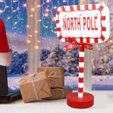 Christmas Stop Here Decor Metal Solid Wood LED Delicate Santa Stop Here Tree Topper for Christmas Party Rectangle 15.8x8x28.5cm