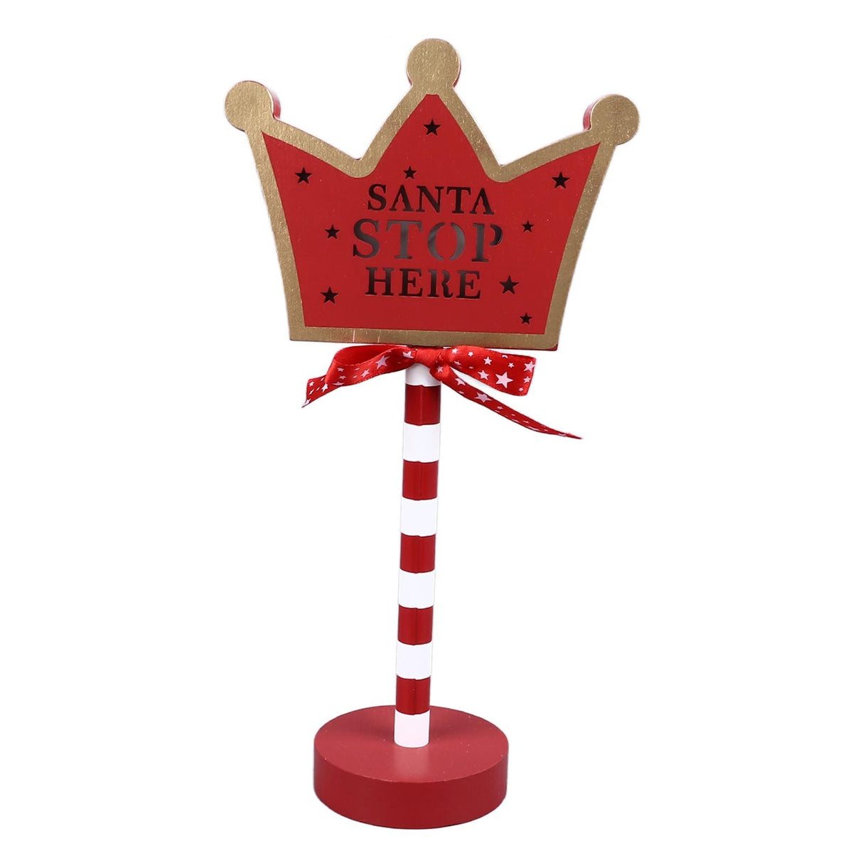 Christmas Stop Here Decor Metal Solid Wood LED Delicate Santa Stop Here Tree Topper for Christmas Party Crown 15.5x8.5x30.5cm