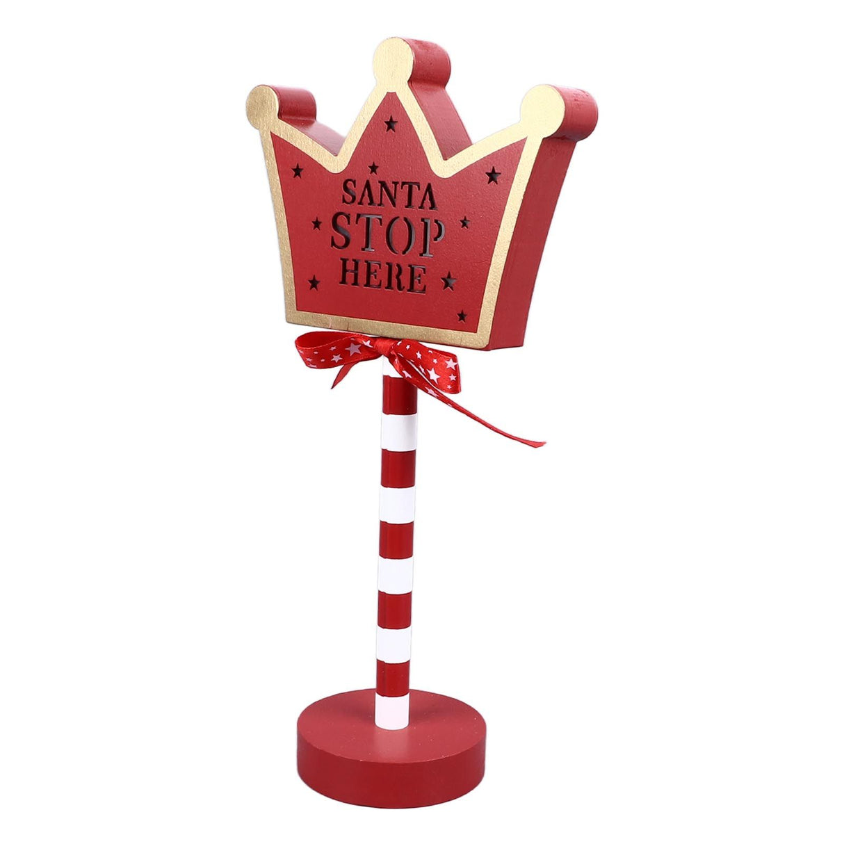 Christmas Stop Here Decor Metal Solid Wood LED Delicate Santa Stop Here Tree Topper for Christmas Party Crown 15.5x8.5x30.5cm