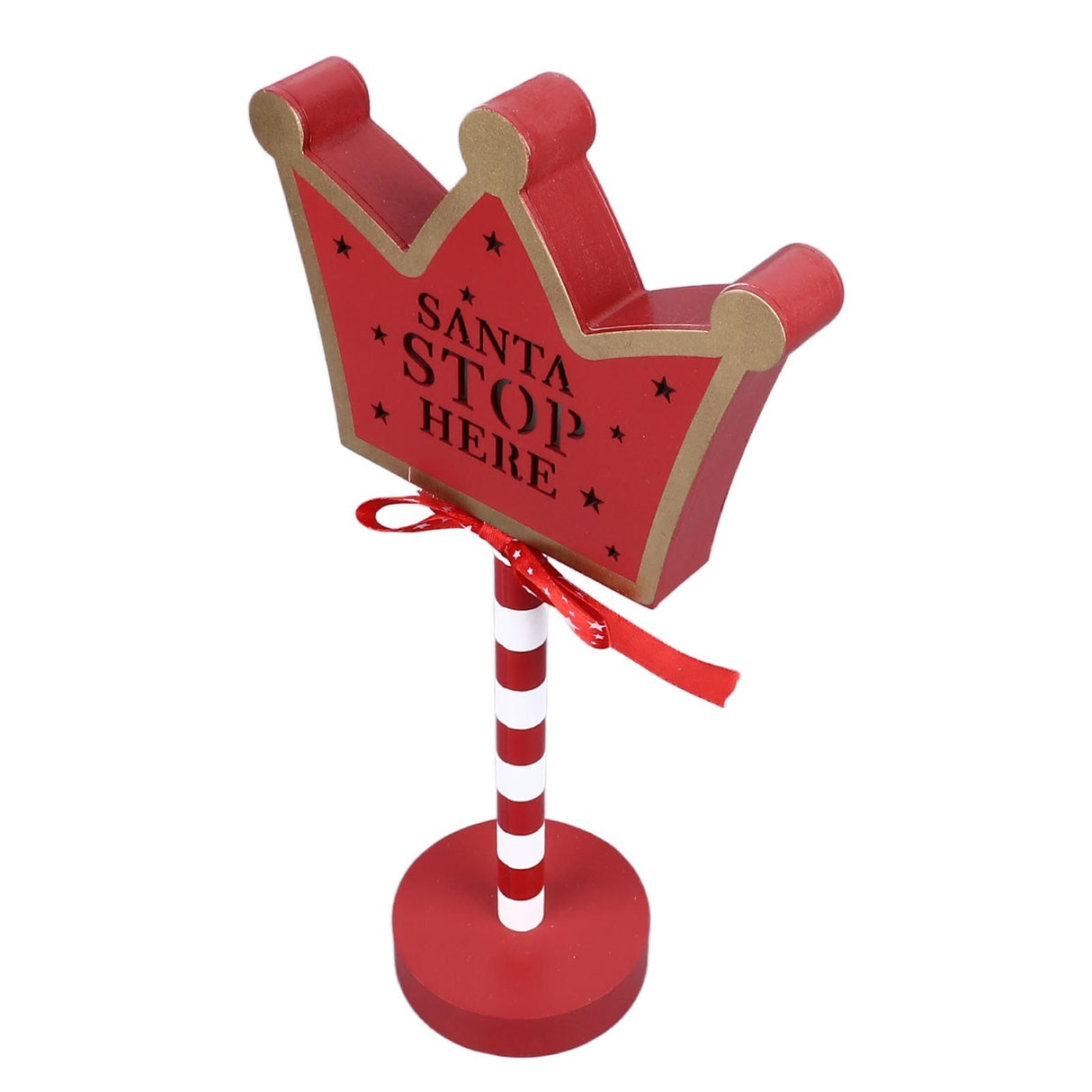 Christmas Stop Here Decor Metal Solid Wood LED Delicate Santa Stop Here Tree Topper for Christmas Party Crown 15.5x8.5x30.5cm