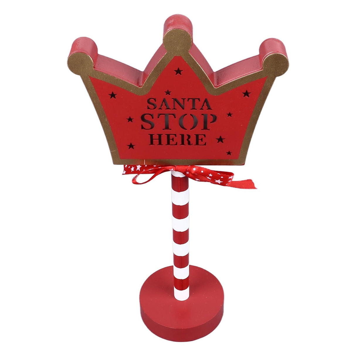 Christmas Stop Here Decor Metal Solid Wood LED Delicate Santa Stop Here Tree Topper for Christmas Party Crown 15.5x8.5x30.5cm